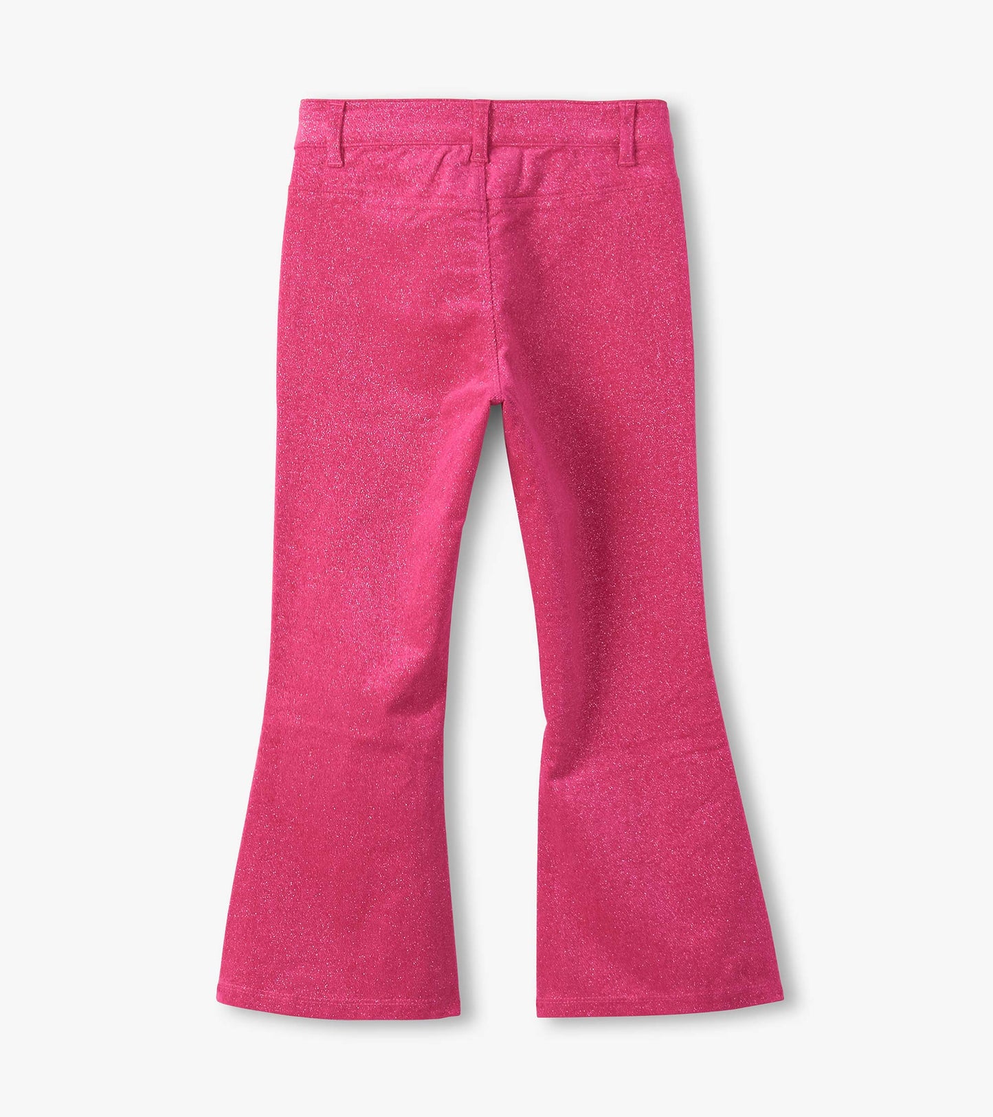 Flared pants in raspberry pink with a shiny finish, featuring patch pockets and a fitted waist.