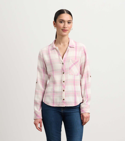 Lila Button Down - Pink Plaid
