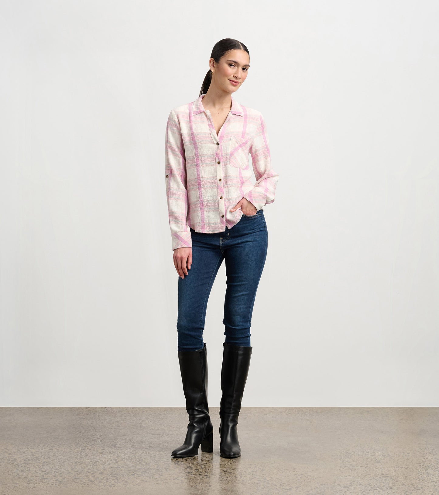 Lila Button Down - Pink Plaid