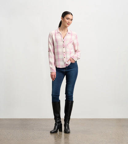 Lila Button Down - Pink Plaid