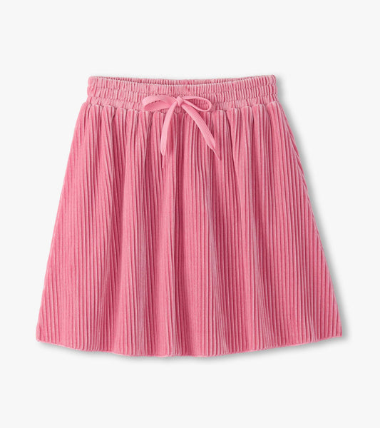 Girls Sea Pink Pleated Velour Skirt