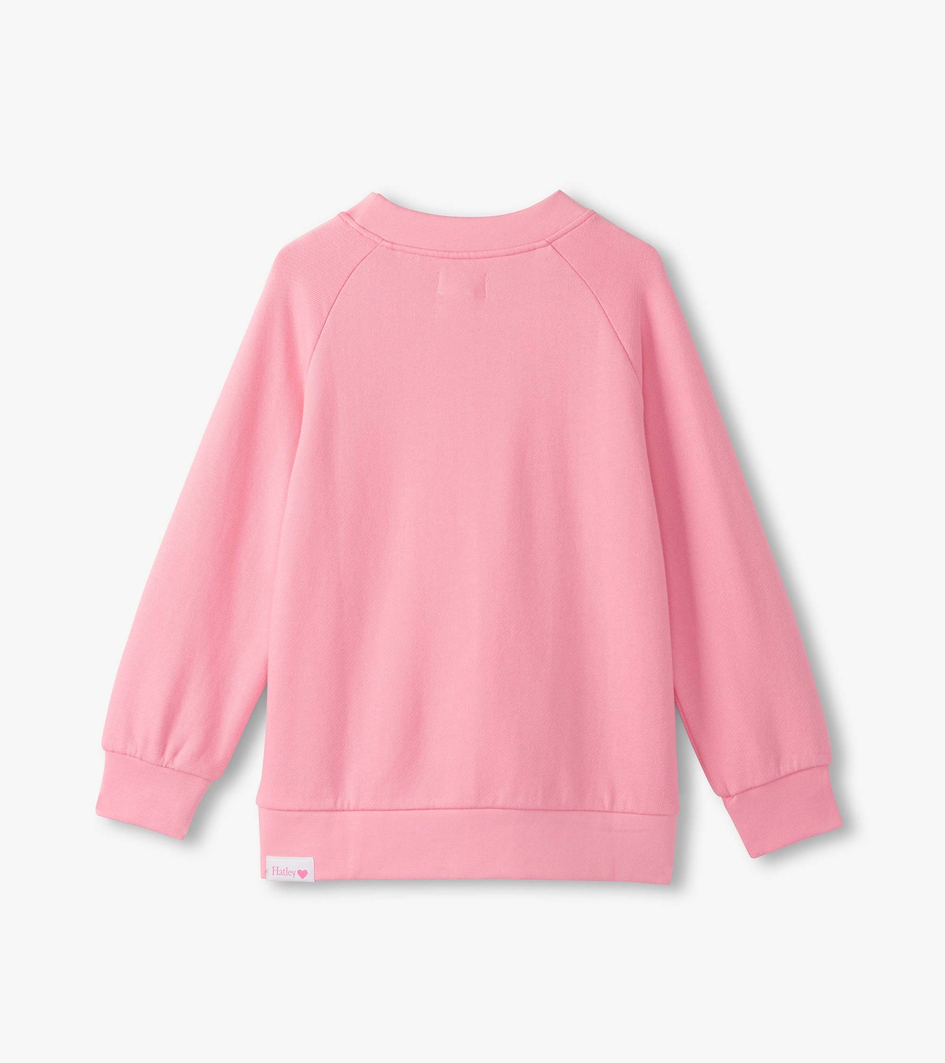 Back view of a slouchy pullover in soft sea pink, featuring long sleeves and a relaxed fit.