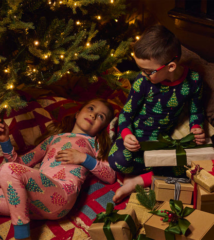 Girls Pink Bottle Brush Trees Glow in the Dark Cotton Pajama Set