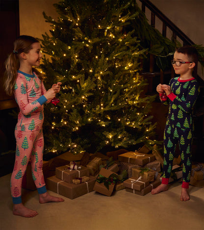 Girls Pink Bottle Brush Trees Glow in the Dark Cotton Pajama Set