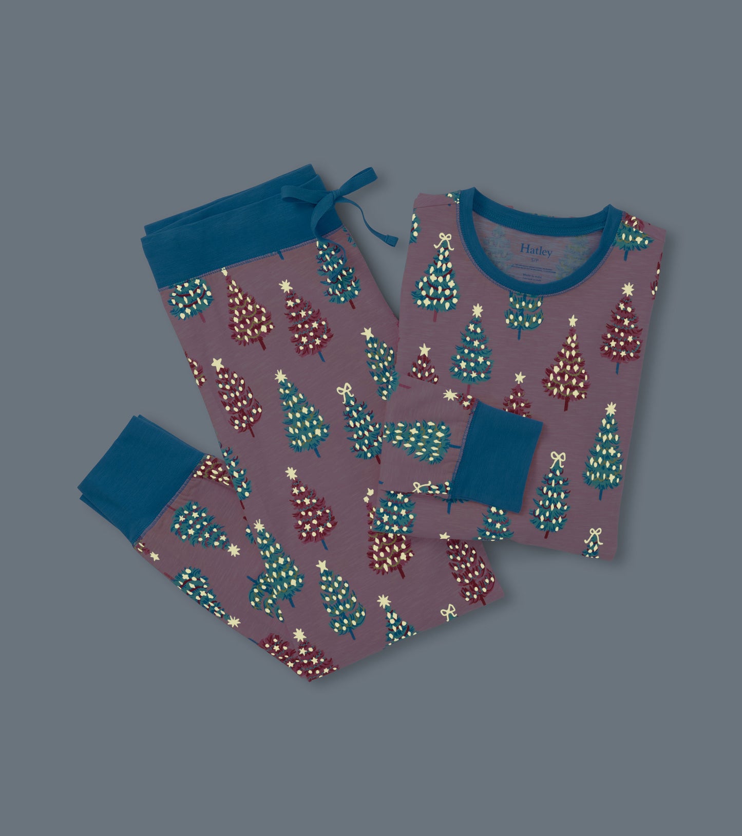 Women's Pink Bottle Brush Trees Glow in the Dark Cotton Pajama Set