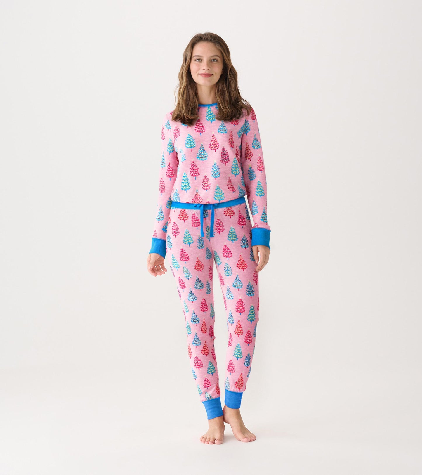 Women's Pink Bottle Brush Trees Glow in the Dark Cotton Pajama Set