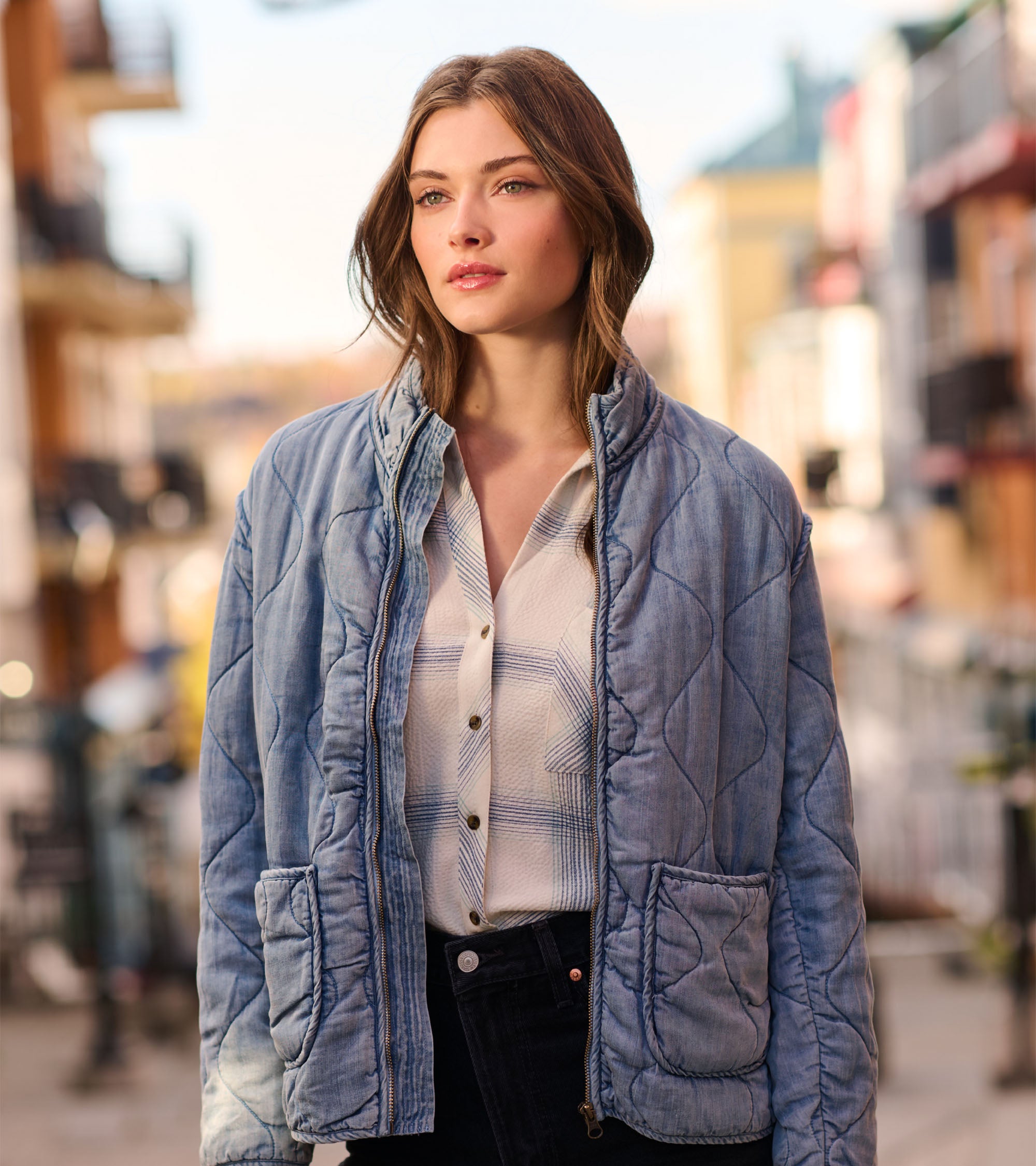 『TEN QUILTING JKT 44 NAVY』 Quilted Tencel Jacket - Washed Blue