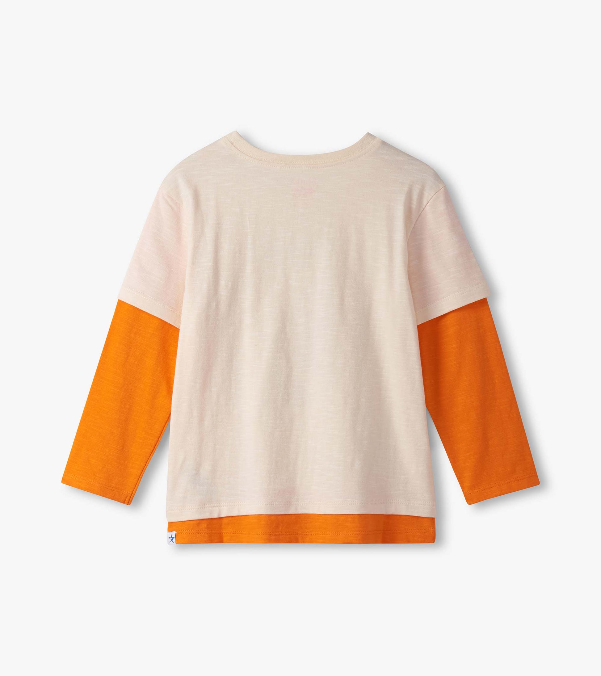 Long sleeve t-shirt featuring a cream body with orange sleeves and hem, ideal for casual wear.