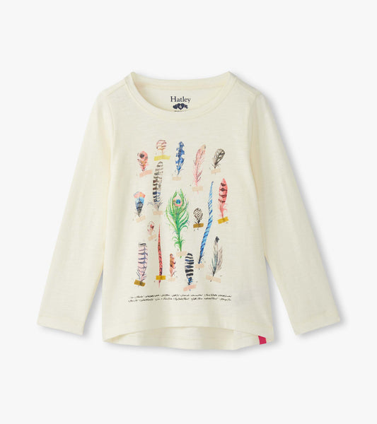 Girls Feathers Long Sleeve Graphic Tee