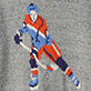 View Boys Hockey Crew Neck Sweater Gray knit swatch with a hockey player in blue, orange, and white