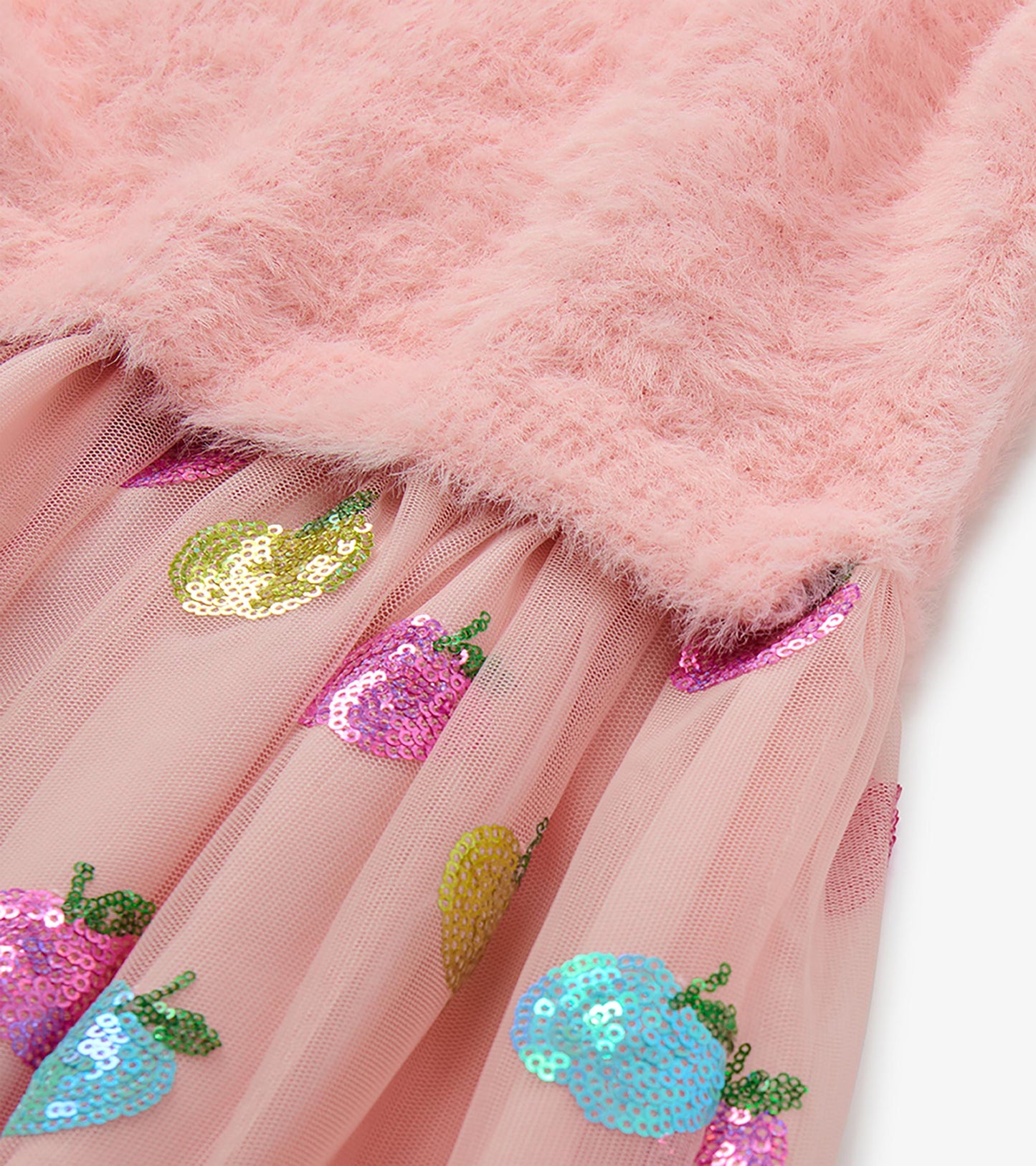 Girls Apple Orchard Sequins Fuzzy Mixed Dress