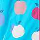 View Girls Apple Orchard Rain Jacket Bright blue swatch with pink, white, and light blue apple shapes and small leaf details