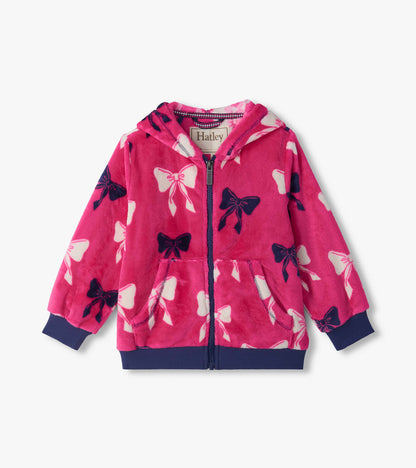 Girls Big Bows Fleece Zip-Up Hoodie