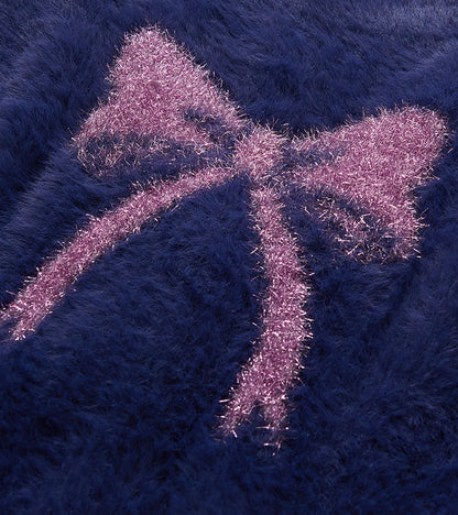 Girls Pink Bow Fuzzy Cardigan