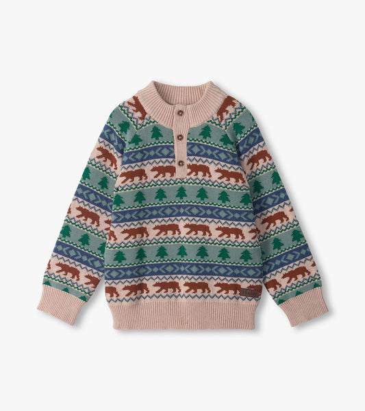 Boys Big Bear Fair Isle Mock Neck Sweater