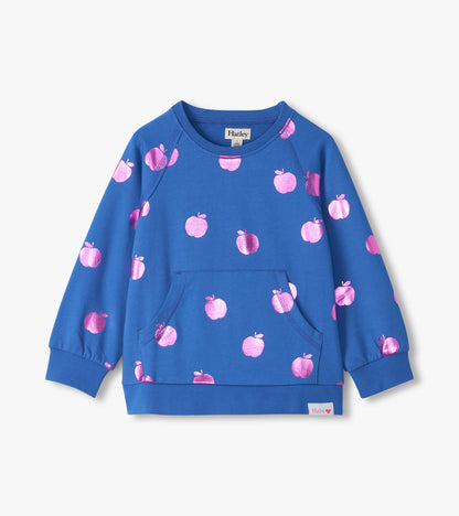 Girls Foil Apples Raw Edge Pullover