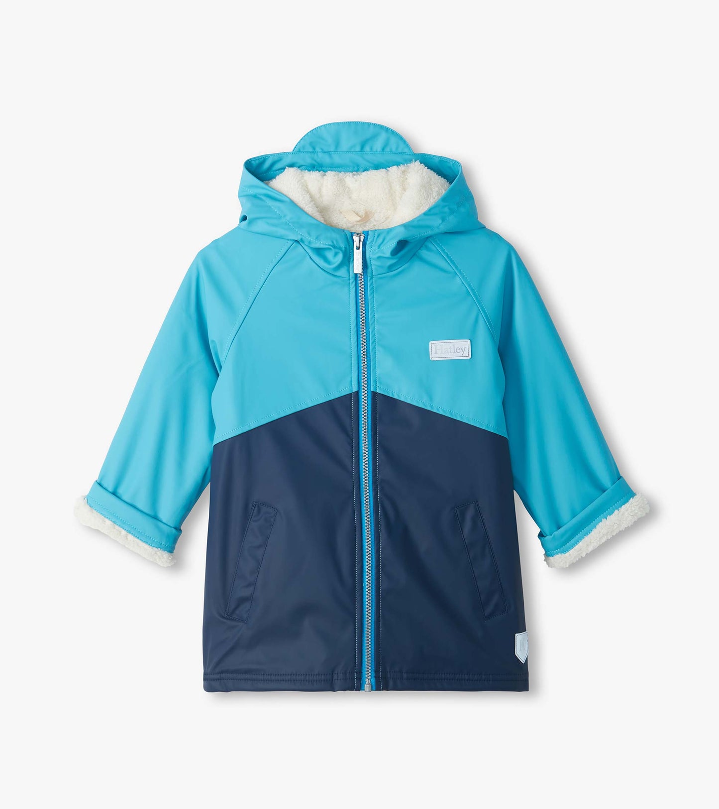 Boys Blue Colorblock Sherpa Lined Rain Jacket