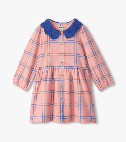 Girls Pink Plaid Button Down Dress