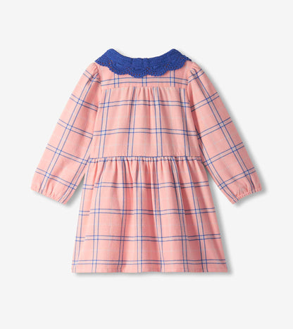 Girls Pink Plaid Button Down Dress