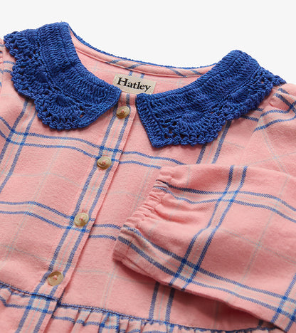 Girls Pink Plaid Button Down Dress