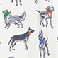 View Boys Grey Dogs Pajama Set White swatch with scattered grey dog illustrations and small green and orange accents
