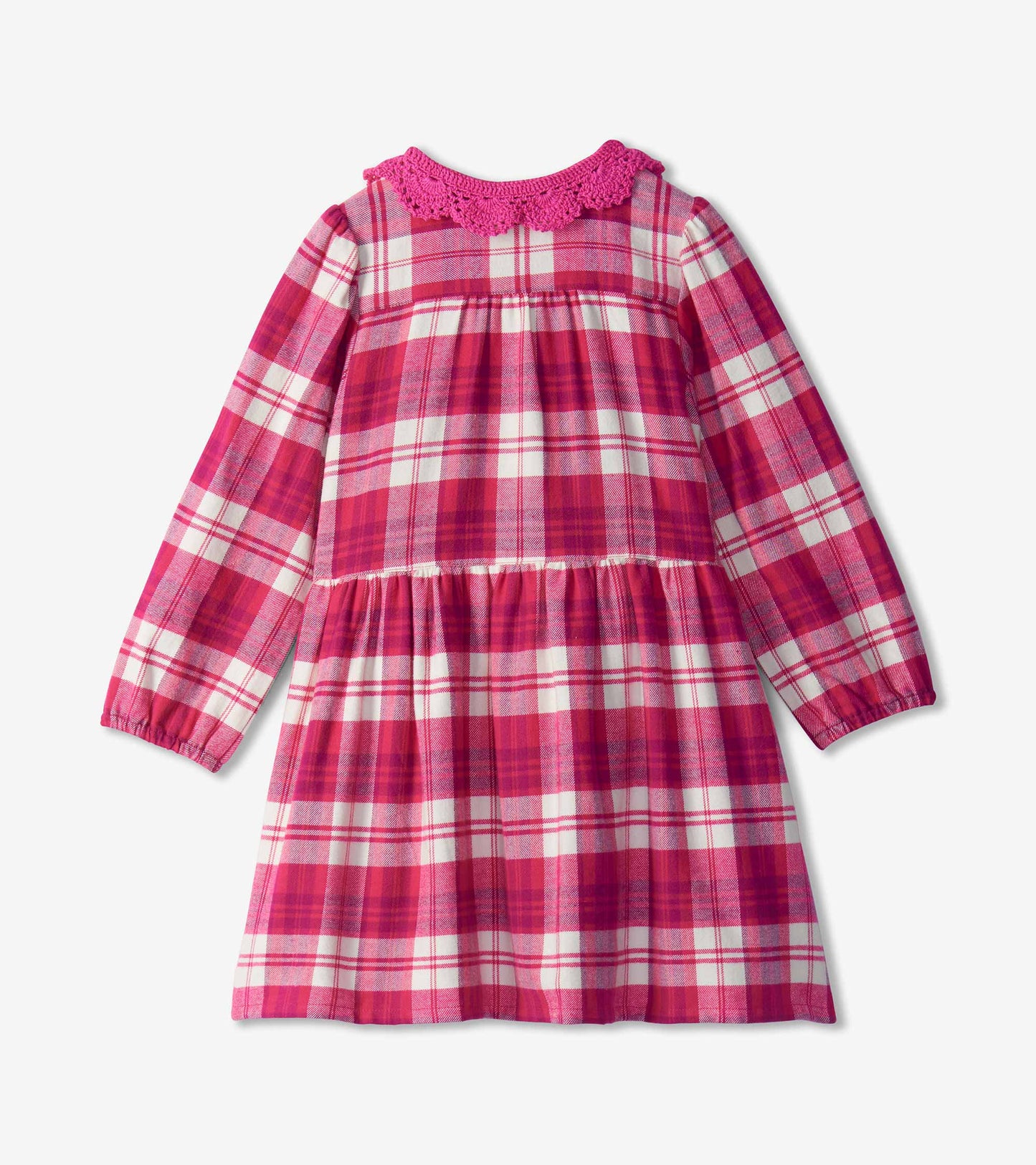 Girls Pink Brushed Plaid Button Down Dress