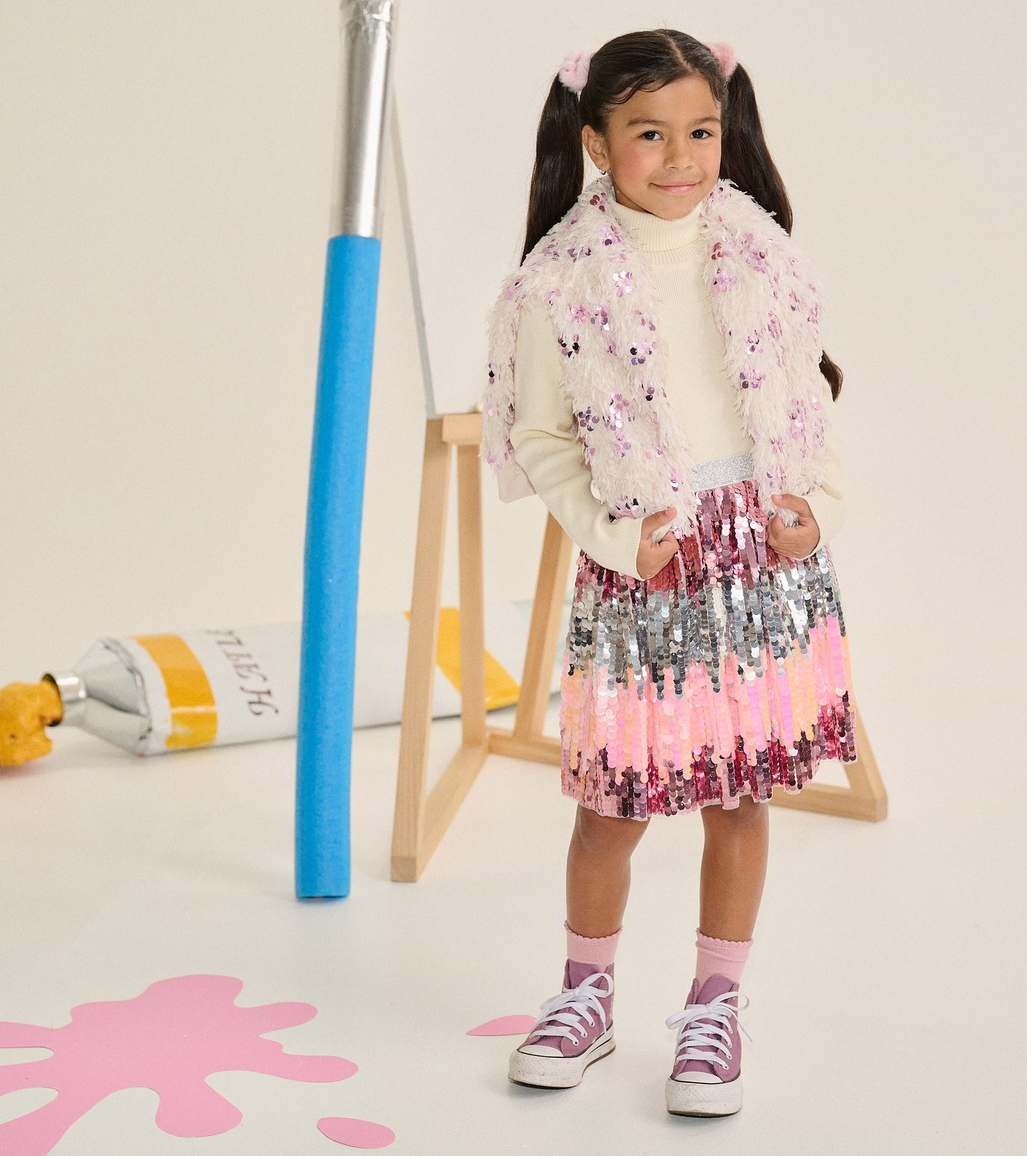 Girls Blossom Gradient Sequin Skirt