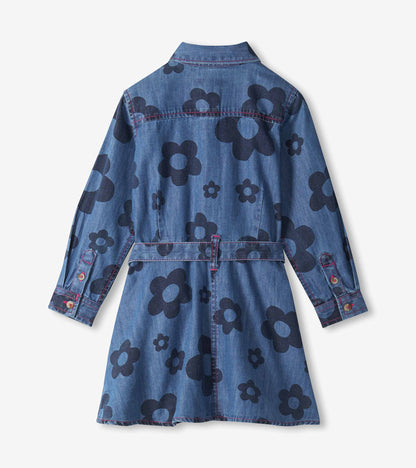 Girls Big Flowers Swing Jean Dress