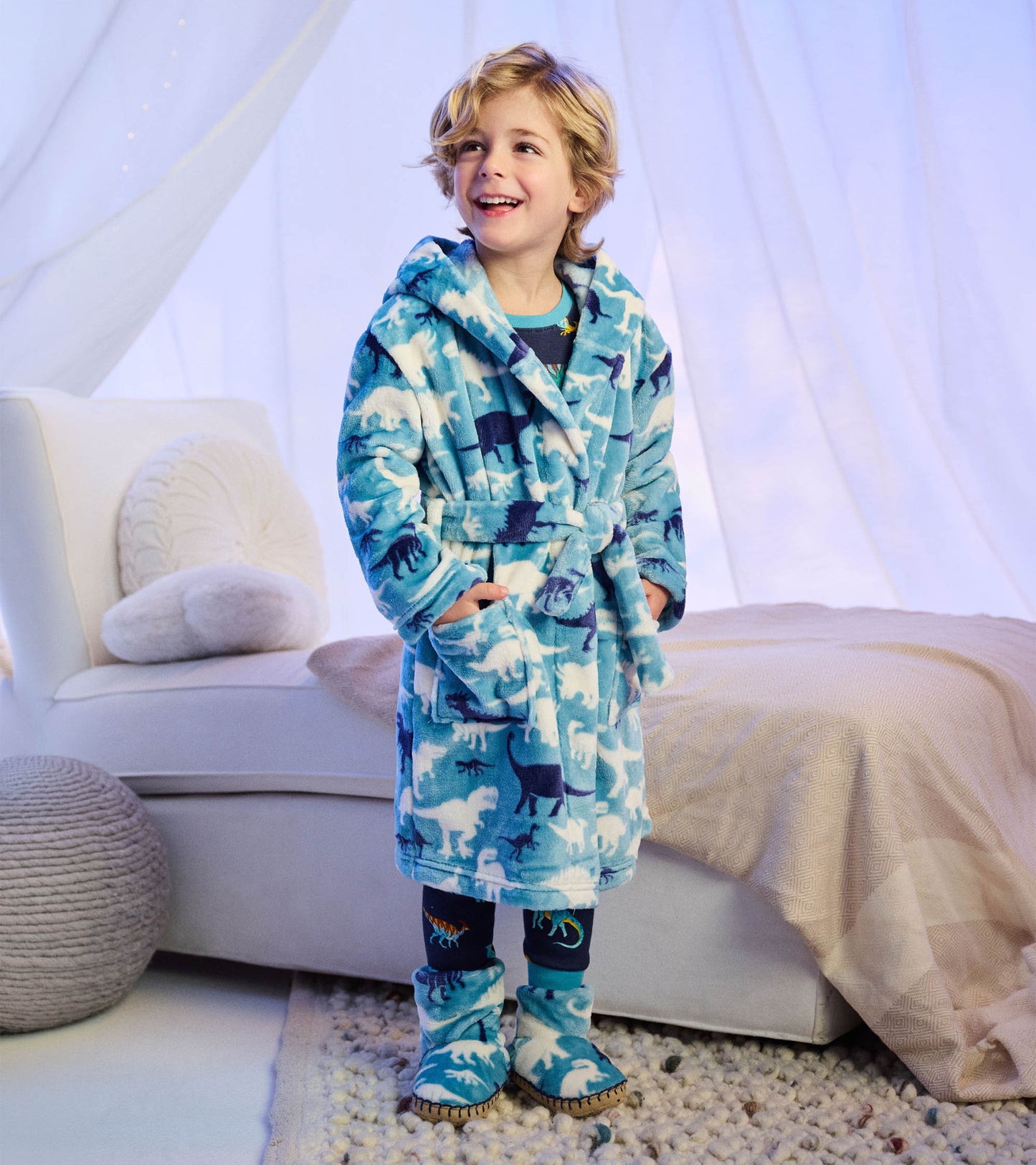 Boys Dino Silhouette Fleece Slippers