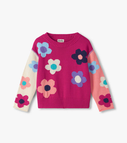 Girls Cute Floral Slouchy Sweater