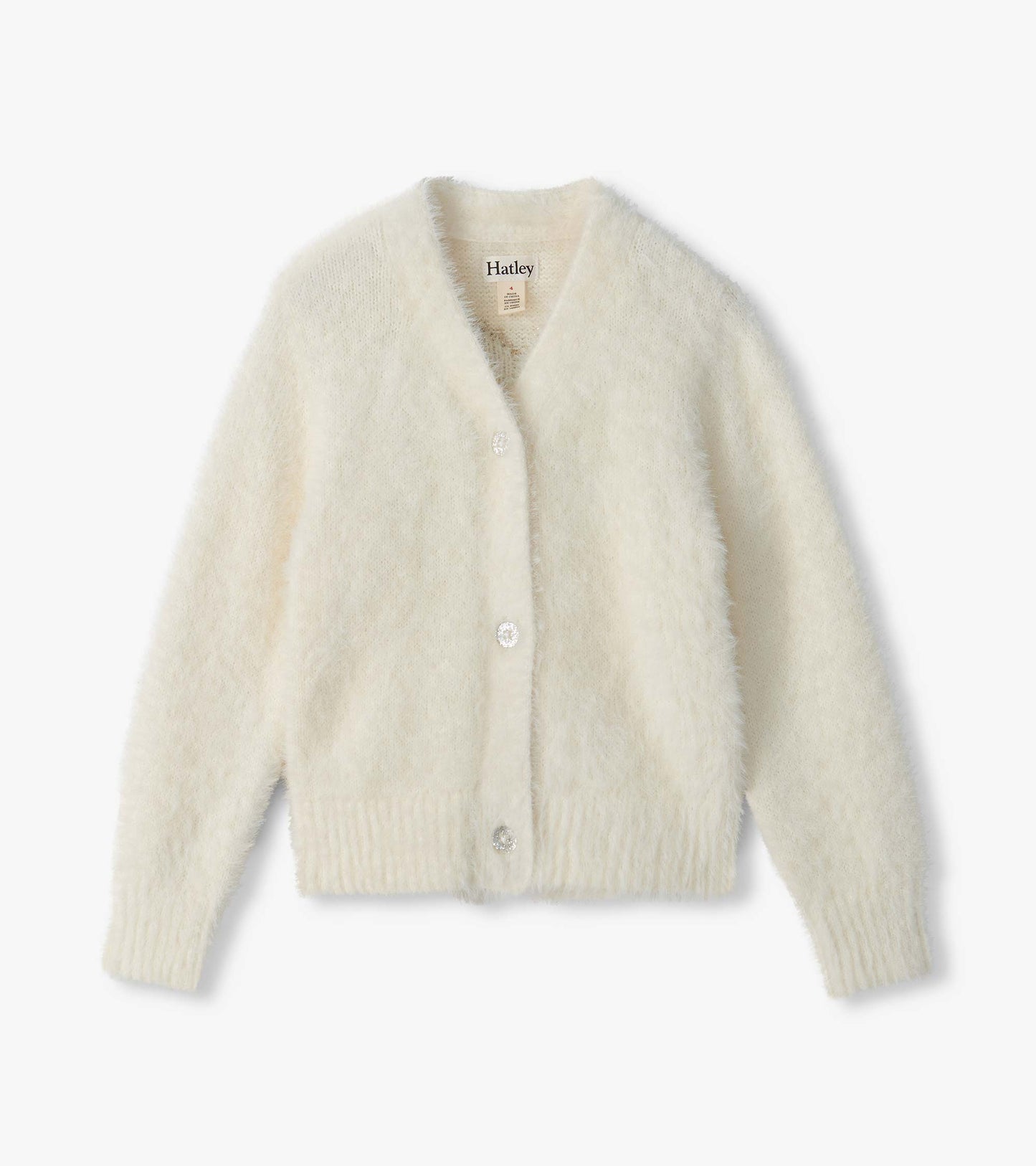 Girls Gold Heart Fuzzy Shrunken Cardigan