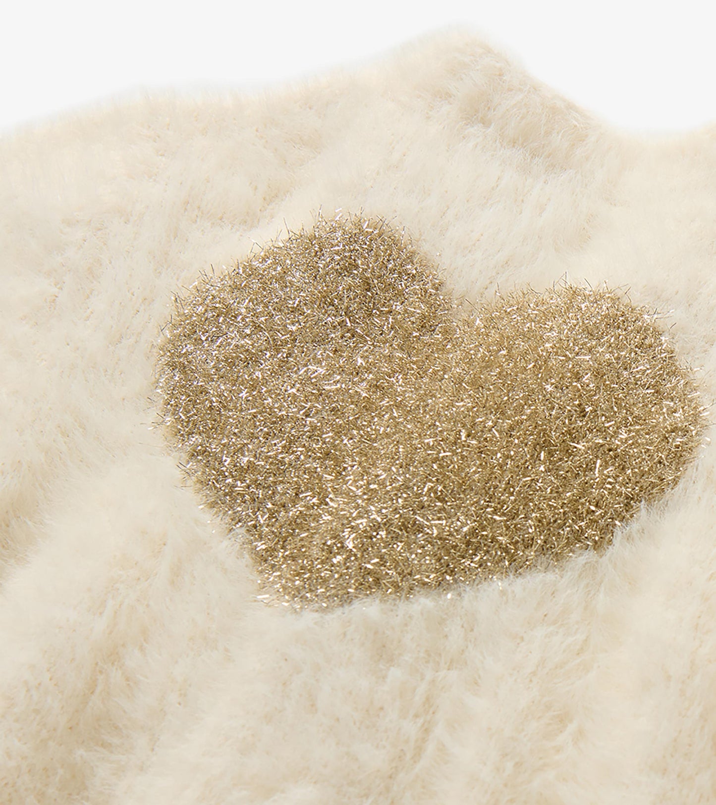 Girls Gold Heart Fuzzy Shrunken Cardigan
