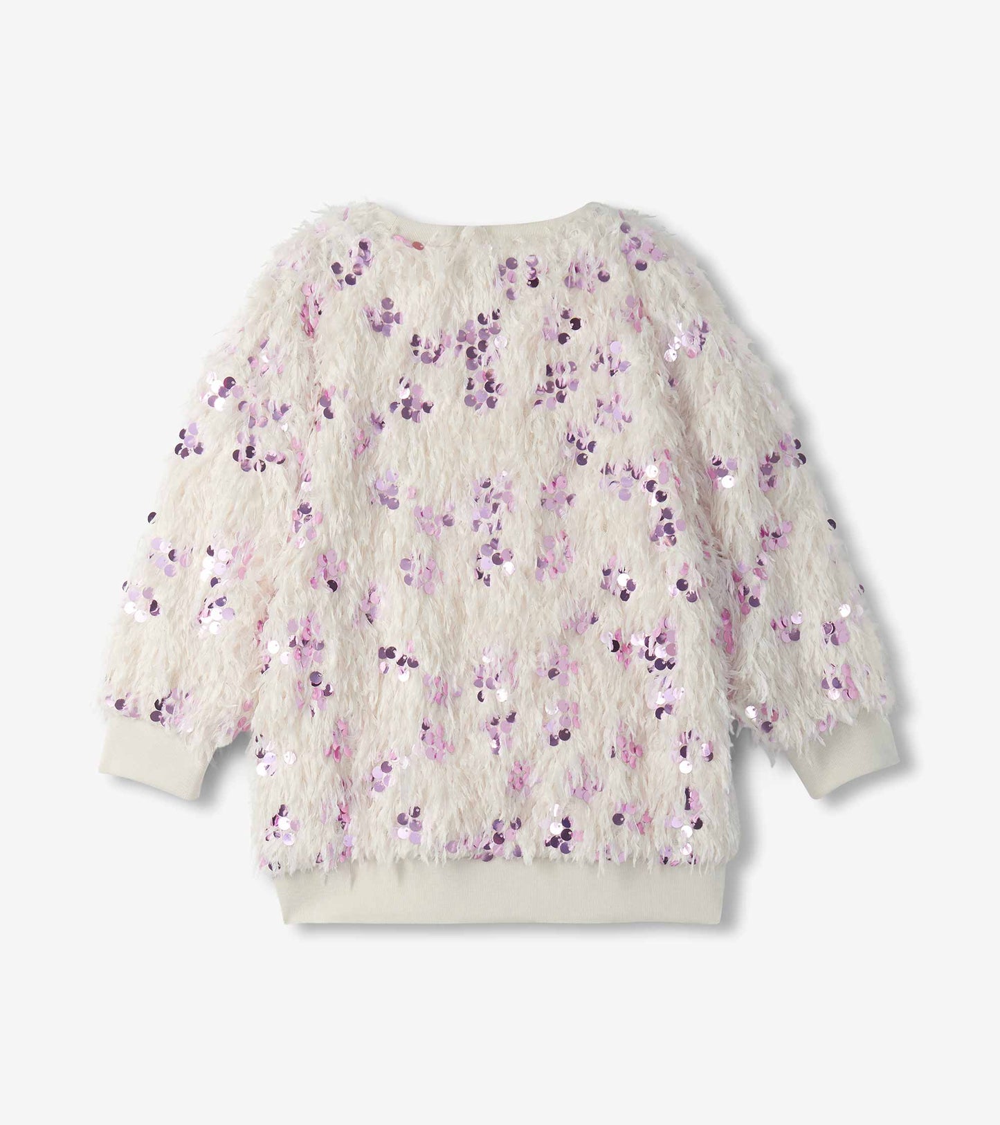 Girls Pink Sequins on Cream Feathers Pullover