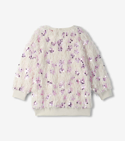 Girls Pink Sequins on Cream Feathers Pullover