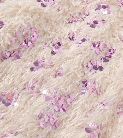 Girls Pink Sequins on Cream Feathers Pullover