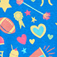 View Girls Cheer Squad Cotton Pajama Set blue swatch with colorful hearts, stars, footballs, pom-poms, and rainbows