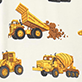 View Boys Construction Trucks Bamboo Pajama Set white swatch with yellow construction trucks and scattered dirt piles