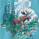 View Boys Wilderness Moose Graphic T-Shirt brown moose in a blue forest scene with green pine trees and scattered pink flowers