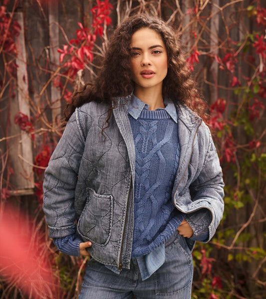 Women's Quilted Tencel Jacket - Blue Acid Rinse