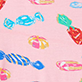 View Girls Delicious Candies Bamboo Pajama Set Pink swatch with colorful candy illustrations and blue wrapped sweets