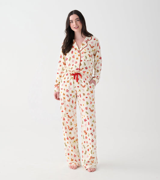 Women's Painted Fall Foliage Cotton Pajama Set