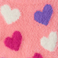 View Girls Jumbo Hearts Fuzzy Cardigan Pink fuzzy swatch with scattered white, purple, and magenta heart shapes