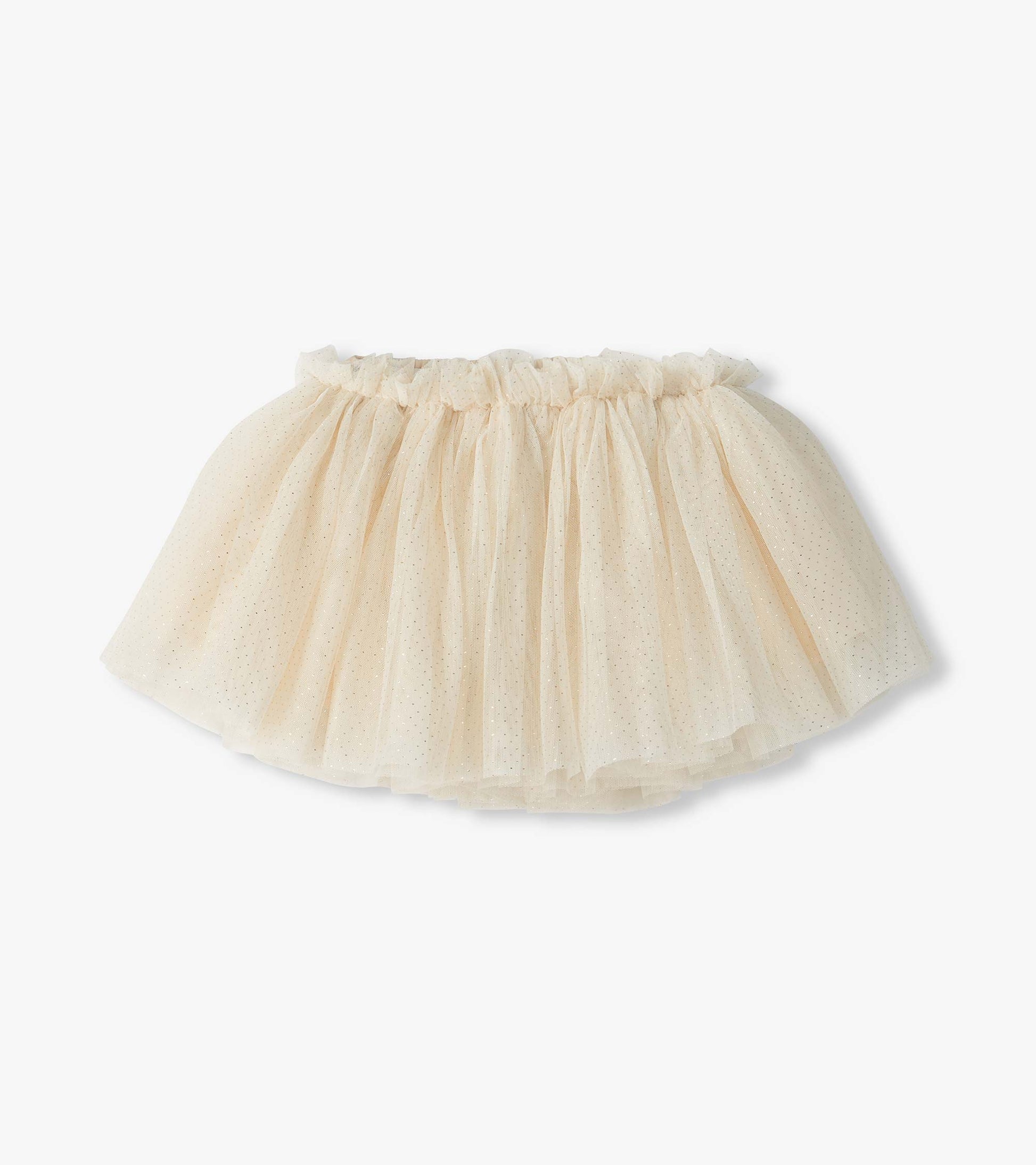 Cream puffy tutu skirt with glittery dotted tulle and gathered elastic waistband