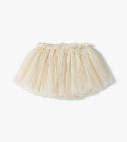 Cream puffy tutu skirt with glittery dotted tulle and gathered elastic waistband