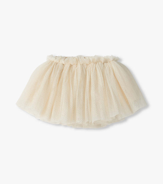 Cream puffy tutu skirt with glittery dotted tulle and gathered elastic waistband