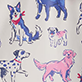 View Baby & Toddler Girls Little Pups Rain Jacket White swatch with colorful cartoon dogs in blue, pink, and purple