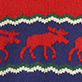 View Baby & Toddler Boys Holiday Moose Pullover Sweater Blue knit swatch with red moose silhouettes and red, green, and white zigzag stripes