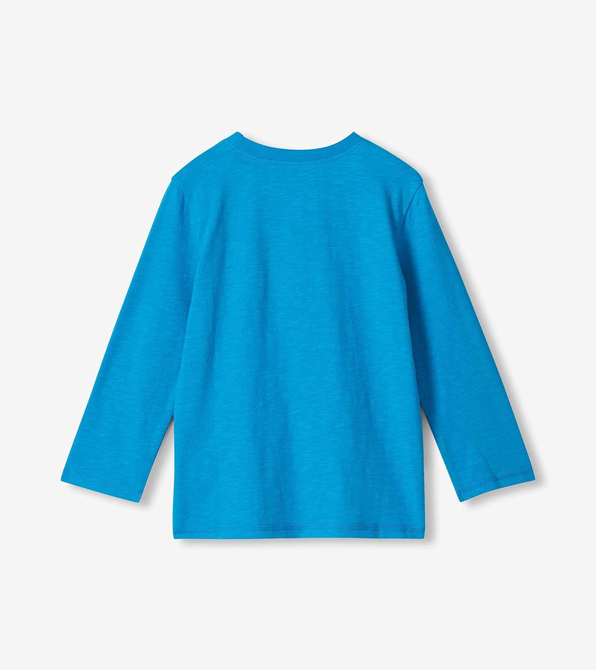Back view of bright blue boys long-sleeve T-shirt
