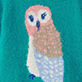 View Girls Owl Everywhere Sweater Teal knit swatch with repeating owl motif in pink, blue, and white