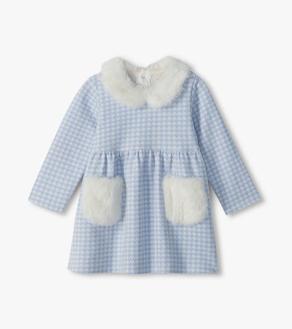 Baby & Toddler Girls Blue Houndstooth Fur Trim Dress